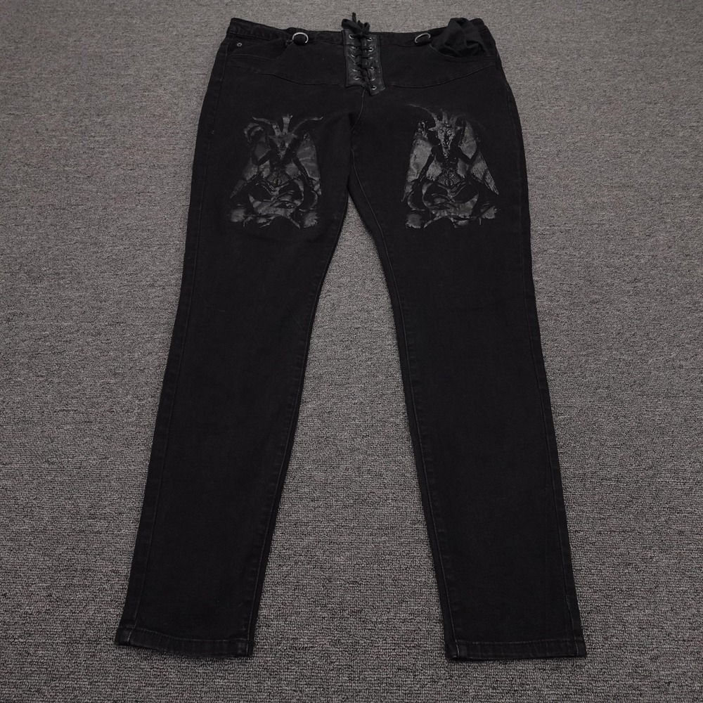 Killstar Jeans Womens 3XL Black High Rise Skinny Lace Up Graphic Denim Plus